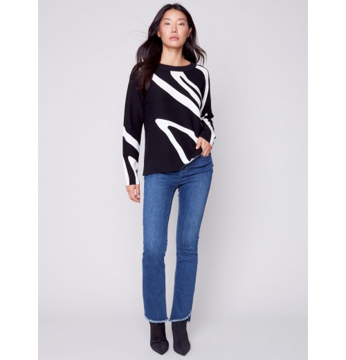 Jacquard Ottoman Cotton Sweater - Black Jacquard Ottoman Cotton Sweater - Black