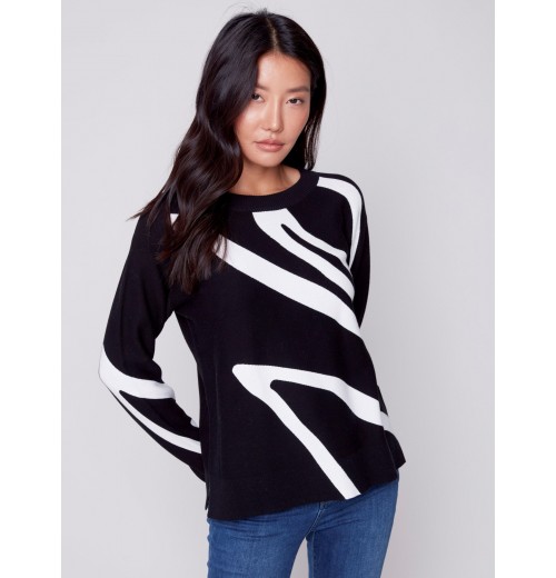 Jacquard Ottoman Cotton Sweater - Black Jacquard Ottoman Cotton Sweater - Black