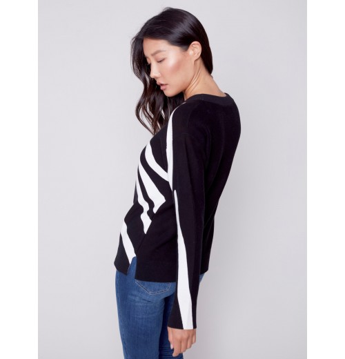 Jacquard Ottoman Cotton Sweater - Black Jacquard Ottoman Cotton Sweater - Black