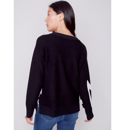 Jacquard Ottoman Cotton Sweater - Black Jacquard Ottoman Cotton Sweater - Black