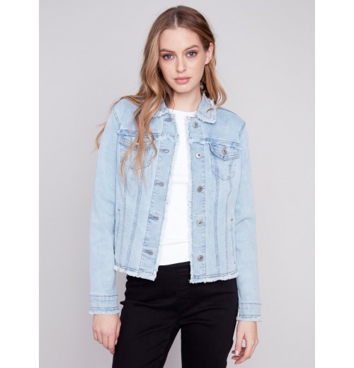Jean Jacket with Frayed Edges - Bleach Blue Jean Jacket with Frayed Edges - Bleach Blue