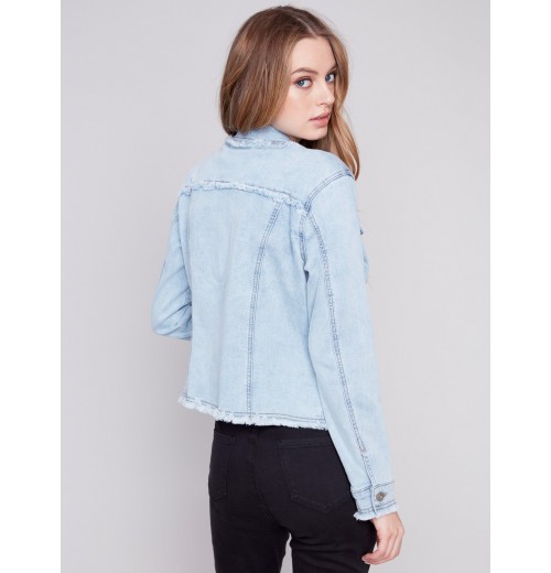 Jean Jacket with Frayed Edges - Bleach Blue Jean Jacket with Frayed Edges - Bleach Blue