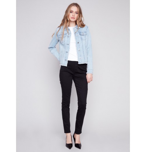 Jean Jacket with Frayed Edges - Bleach Blue Jean Jacket with Frayed Edges - Bleach Blue