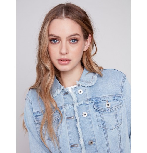 Jean Jacket with Frayed Edges - Bleach Blue Jean Jacket with Frayed Edges - Bleach Blue