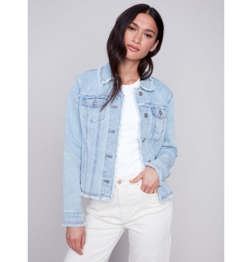 Jean Jacket with Frayed Edges - Bleach Blue Jean Jacket with Frayed Edges - Bleach Blue