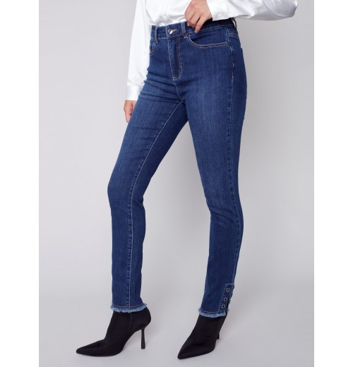 Jeans with Eyelet Hem Detail - Indigo Jeans with Eyelet Hem Detail - Indigo