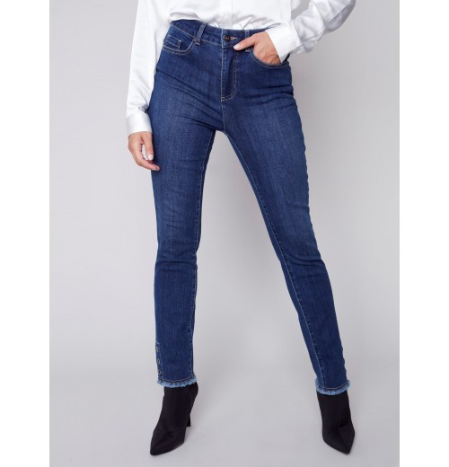 Jeans with Eyelet Hem Detail - Indigo Jeans with Eyelet Hem Detail - Indigo