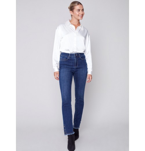 Jeans with Eyelet Hem Detail - Indigo Jeans with Eyelet Hem Detail - Indigo