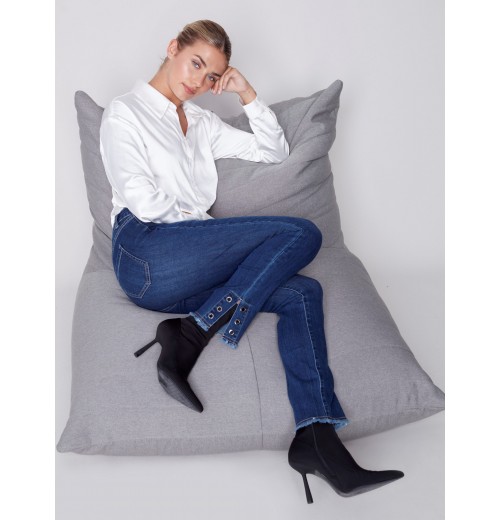 Jeans with Eyelet Hem Detail - Indigo Jeans with Eyelet Hem Detail - Indigo