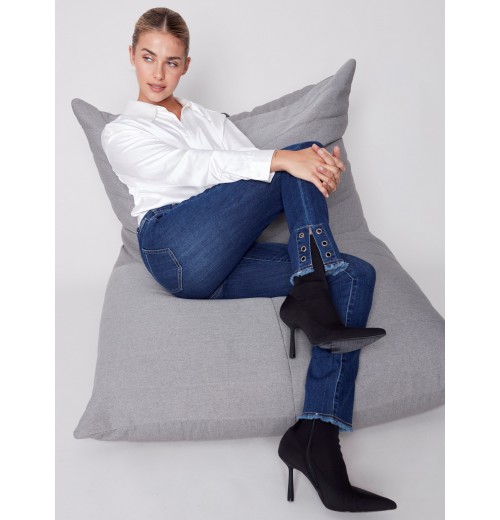 Jeans with Eyelet Hem Detail - Indigo Jeans with Eyelet Hem Detail - Indigo