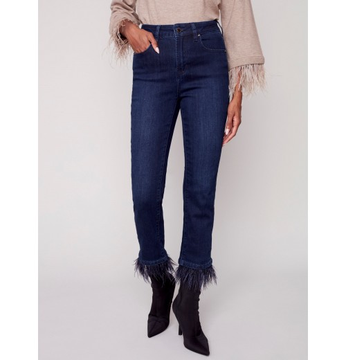 Jeans with Removable Feather Hem - Blue Black Jeans with Removable Feather Hem - Blue Black