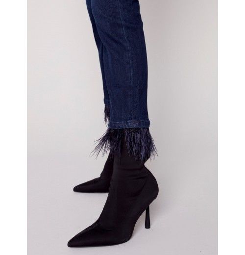 Jeans with Removable Feather Hem - Blue Black Jeans with Removable Feather Hem - Blue Black