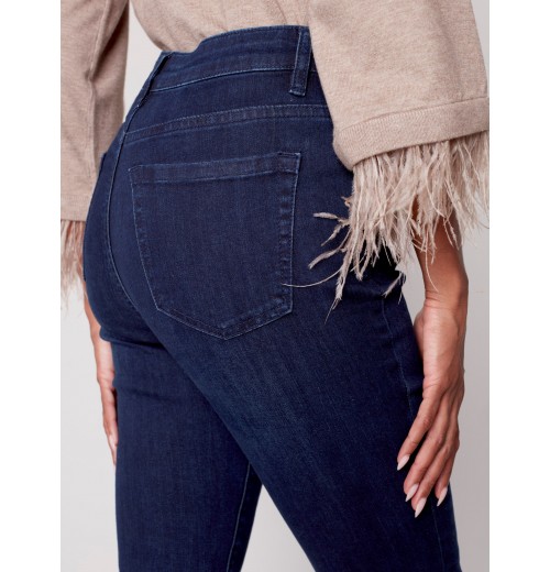 Jeans with Removable Feather Hem - Blue Black Jeans with Removable Feather Hem - Blue Black