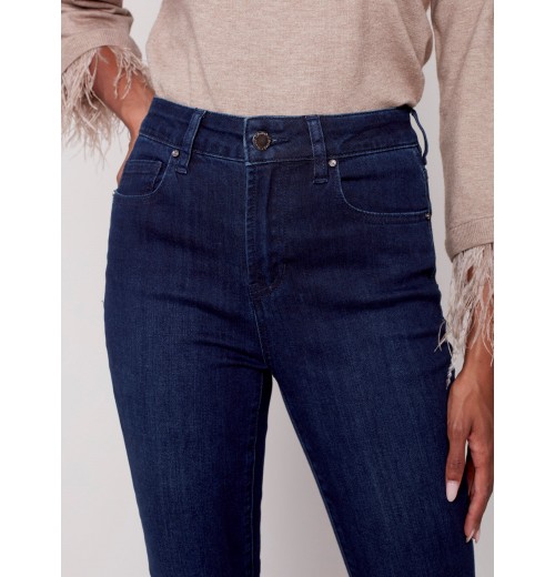 Jeans with Removable Feather Hem - Blue Black Jeans with Removable Feather Hem - Blue Black