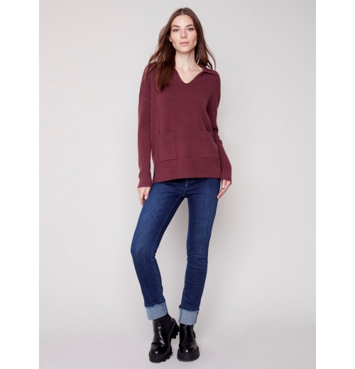 Johnny Collar Sweater - Port Johnny Collar Sweater - Port