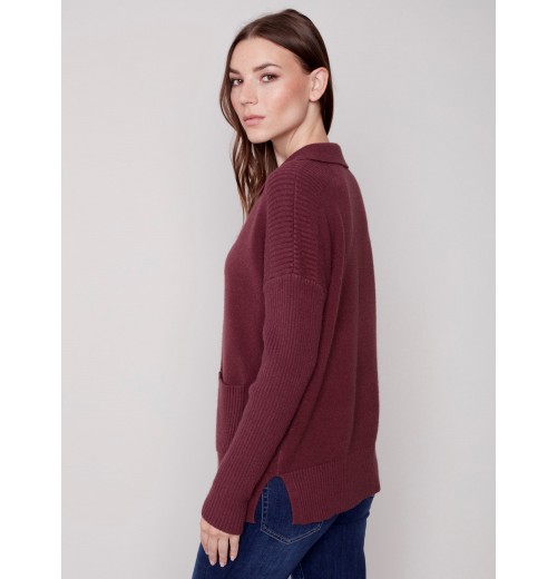 Johnny Collar Sweater - Port Johnny Collar Sweater - Port
