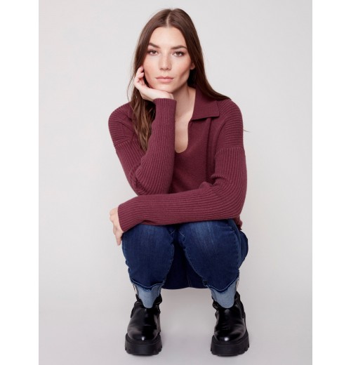 Johnny Collar Sweater - Port Johnny Collar Sweater - Port