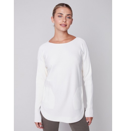 Knit Sweater with Back Lace-up Detail - Ecru Knit Sweater with Back Lace-up Detail - Ecru