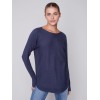 Knit Sweater with Back Lace-up Detail - Denim Knit Sweater with Back Lace-up Detail - Denim