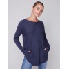 Knit Sweater with Back Lace-up Detail - Denim Knit Sweater with Back Lace-up Detail - Denim