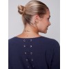 Knit Sweater with Back Lace-up Detail - Denim Knit Sweater with Back Lace-up Detail - Denim