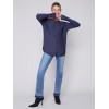 Knit Sweater with Back Lace-up Detail - Denim Knit Sweater with Back Lace-up Detail - Denim