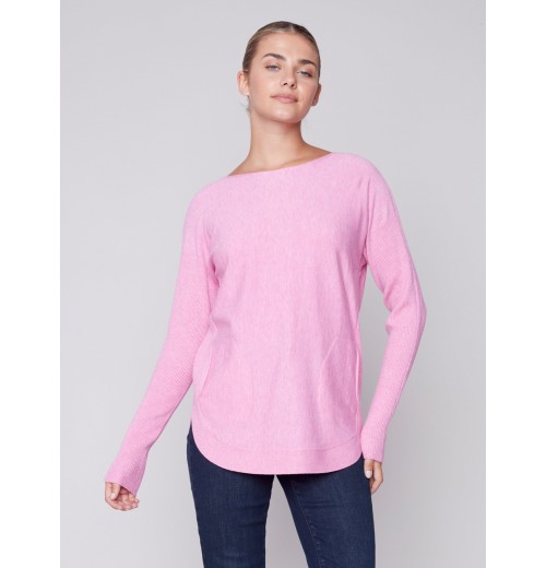 Knit Sweater with Back Lace-up Detail - Orchid Knit Sweater with Back Lace-up Detail - Orchid