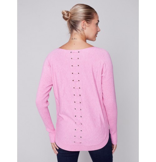 Knit Sweater with Back Lace-up Detail - Orchid Knit Sweater with Back Lace-up Detail - Orchid