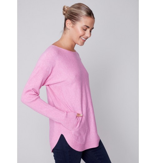 Knit Sweater with Back Lace-up Detail - Orchid Knit Sweater with Back Lace-up Detail - Orchid