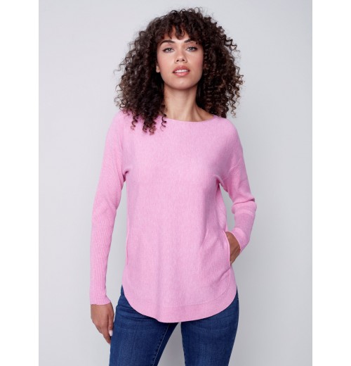 Knit Sweater with Back Lace-up Detail - Orchid Knit Sweater with Back Lace-up Detail - Orchid