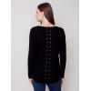 Knit Sweater with Back Lace-up Detail - Black Knit Sweater with Back Lace-up Detail - Black