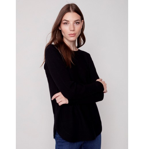 Knit Sweater with Back Lace-up Detail - Black Knit Sweater with Back Lace-up Detail - Black