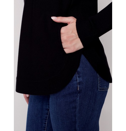 Knit Sweater with Back Lace-up Detail - Black Knit Sweater with Back Lace-up Detail - Black
