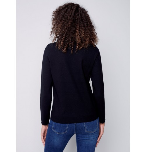 Knit Sweater with Diagonal Zipper Detail - Black Knit Sweater with Diagonal Zipper Detail - Black