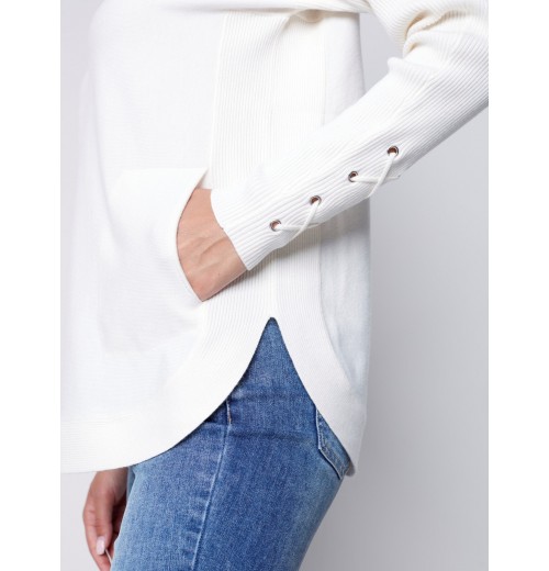 Knit Sweater with Lace-up Cuffs - Ecru Knit Sweater with Lace-up Cuffs - Ecru