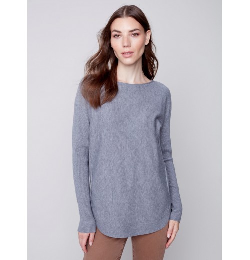 Knit Sweater with Lace-up Cuffs - Gray Knit Sweater with Lace-up Cuffs - Gray