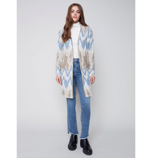 Long Jacquard Knit Cardigan - Denim Long Jacquard Knit Cardigan - Denim