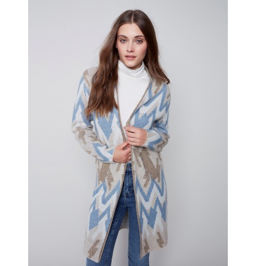Long Jacquard Knit Cardigan - Denim Long Jacquard Knit Cardigan - Denim