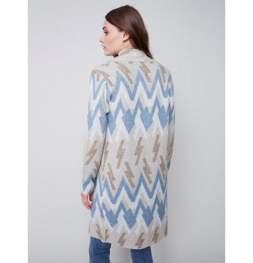 Long Jacquard Knit Cardigan - Denim Long Jacquard Knit Cardigan - Denim