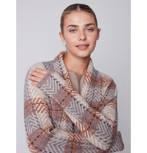 Long Plaid Cardigan with Shawl Collar - Truffle Long Plaid Cardigan with Shawl Collar - Truffle