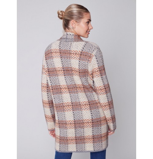 Long Plaid Cardigan with Shawl Collar - Truffle Long Plaid Cardigan with Shawl Collar - Truffle
