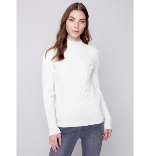 Mock Neck Rib Sweater - Ecru Mock Neck Rib Sweater - Ecru
