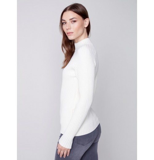 Mock Neck Rib Sweater - Ecru Mock Neck Rib Sweater - Ecru