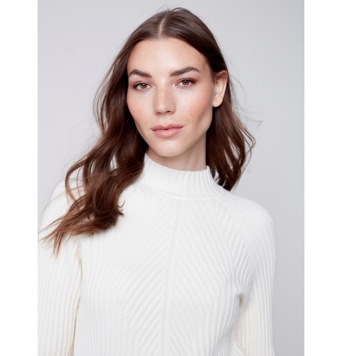 Mock Neck Rib Sweater - Ecru Mock Neck Rib Sweater - Ecru