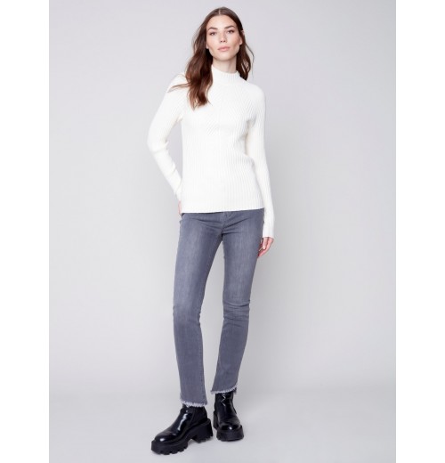 Mock Neck Rib Sweater - Ecru Mock Neck Rib Sweater - Ecru