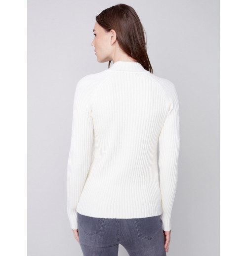 Mock Neck Rib Sweater - Ecru Mock Neck Rib Sweater - Ecru