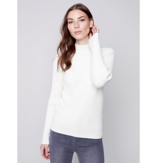 Mock Neck Rib Sweater - Ecru Mock Neck Rib Sweater - Ecru