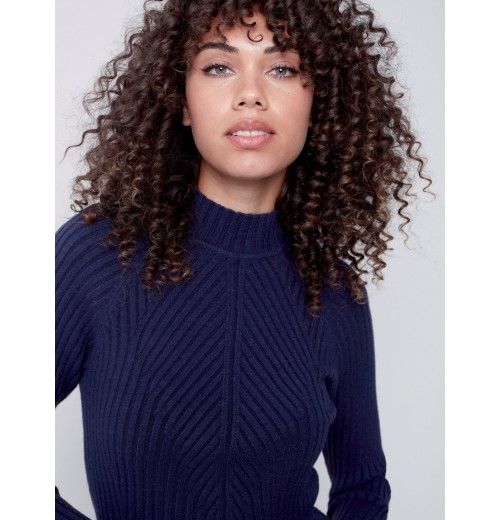 Mock Neck Rib Sweater - Navy Mock Neck Rib Sweater - Navy