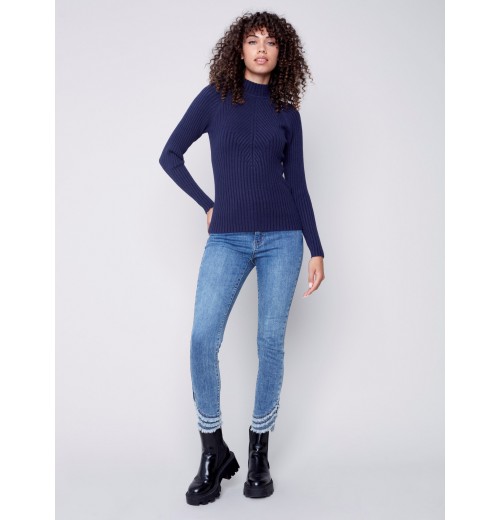 Mock Neck Rib Sweater - Navy Mock Neck Rib Sweater - Navy