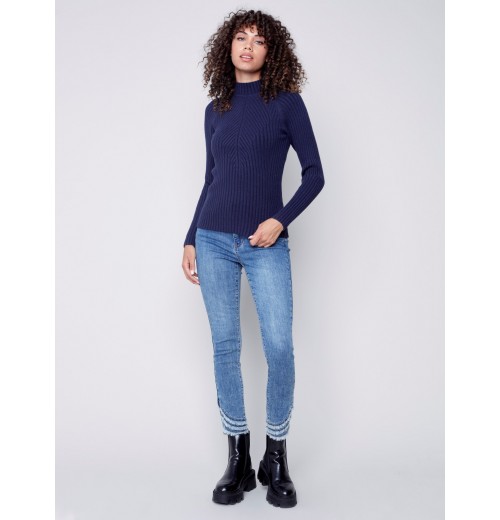 Mock Neck Rib Sweater - Navy Mock Neck Rib Sweater - Navy